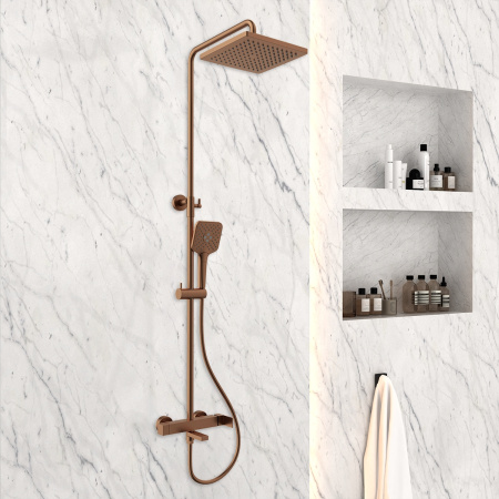 Душевая стойка Куб (Cube) VSFS-1C1BC с изливом, брашированная медь