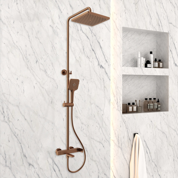 Душевая стойка Куб (Cube) VSFS-1C1BC с изливом, брашированная медь