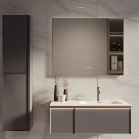 База под раковину Элис (Elise) 1000 подвесная, правая, 2 выкатных ящика микролифт, серый матовый