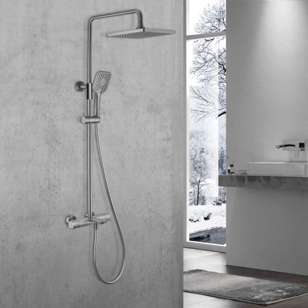 Душевая стойка Некст (Next) VSFS-1N1TGM термостатическая с изливом, 25см верх душ, вороненая сталь