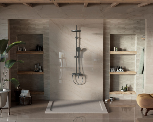 Душевая стойка VSFS-413GM с изливом, вороненая сталь