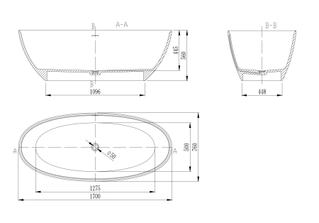 Ванна из искусственного камня Vincea VBT-4S01MW, 1700*760*560, белый мат., слив-перелив в комплекте