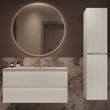 База под раковину Велле (Welle) 1000 подвесная, 2 выкатных ящика микролифт, Белый матовый софт-тач