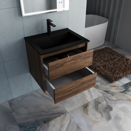 База под раковину Джио (Gio) 600 подвесная, 2 выкатных ящика микролифт, Дуб Чарльстон (C.Oak)