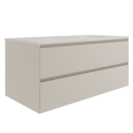 База под раковину Люка Софт-Тач (Luka Soft-Touch) 1000 подвесная, 2 выкатных ящика микролифт, матовый бежевый