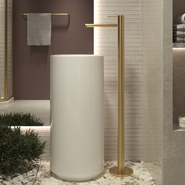 Смеситель для раковины напольный Rim VFBF-2R1BG, однорычажный, брашированное золото Смеситель для раковины напольный Rim VFBF-2R1BG, однорычажный, брашированное золото