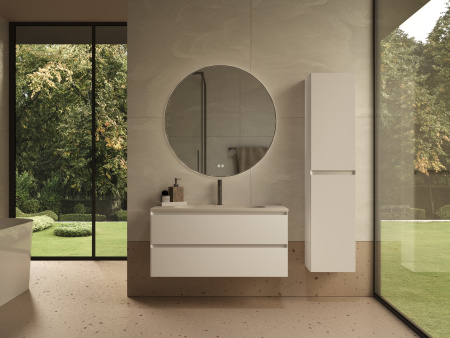 База под раковину Люка Софт-Тач (Luka Soft-Touch) 1000 подвесная, 2 выкатных ящика микролифт, матовый белый