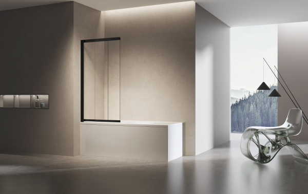 Душевая шторка на ванну VSB-6E900CLB-L, 900*1400, черный, стекло прозрачное, левая