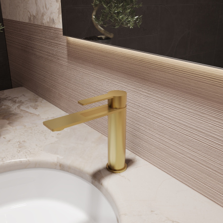 Смеситель для раковины Линеа (Linea) VBF-4LN1BG, брашированное золото