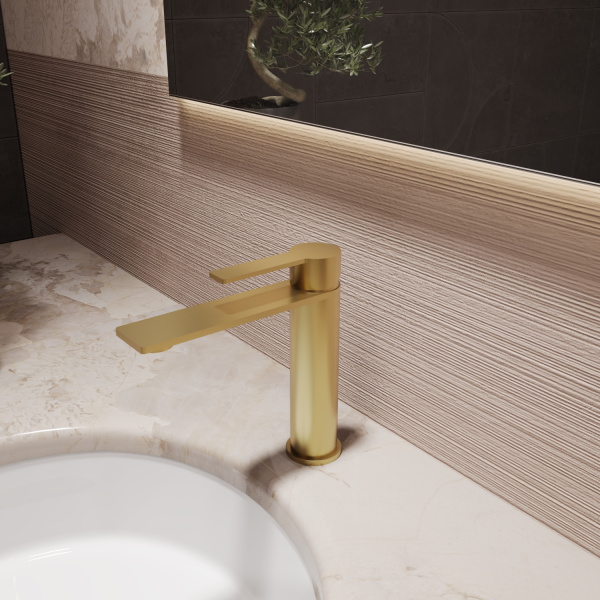 Смеситель для раковины Линеа (Linea) VBF-4LN1BG, брашированное золото