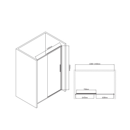 Душевая дверь Слим-У (Slim-U) VDS-2SU140CL, 1400, хром, стекло прозрачное