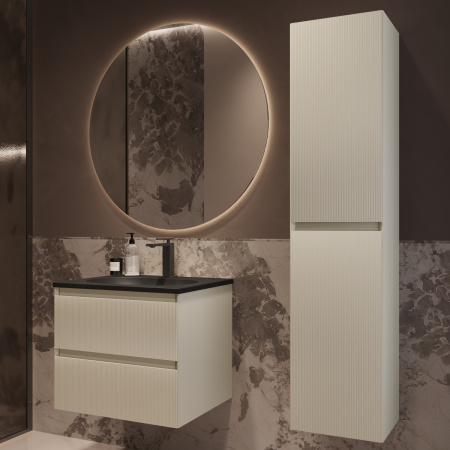 База под раковину Велле (Welle) 600 подвесная, 2 выкатных ящика микролифт, Бежевый матовый софт-тач