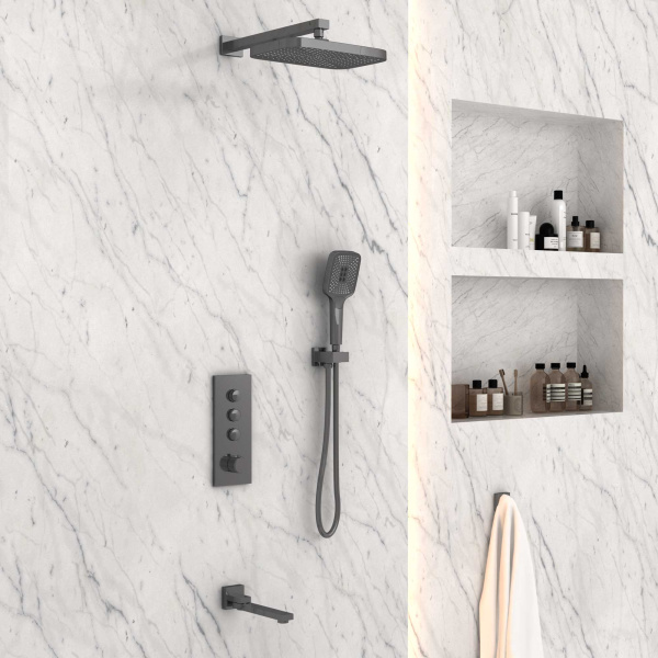 Душевой комплект VSFW-433T1GM встраиваемый, термостатический, трехрежимный, вороненая сталь