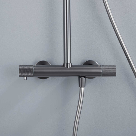 Душевая стойка Дизаер (Desire) VSFS-1D0TGM термостат без излива, 25см верх душ, вороненая сталь