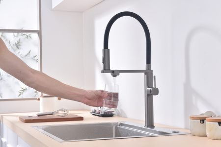 Смеситель для кухни Vincea VKF-119GM, вороненая сталь