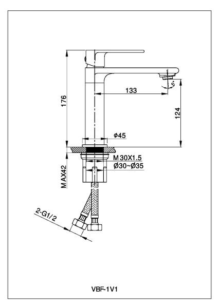 Смеситель для раковины Vogue VBF-1V1GM однорычажный, вороненая сталь Смеситель для раковины Vogue VBF-1V1GM однорычажный, вороненая сталь