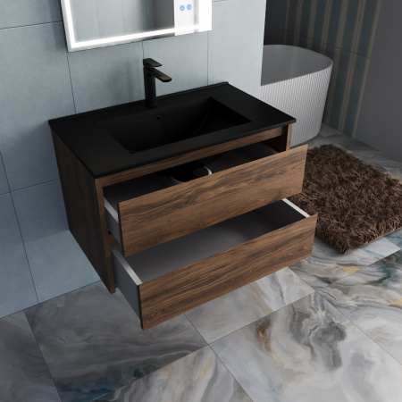 База под раковину Джио (Gio) 800 подвесная, 2 выкатных ящика микролифт, Дуб Чарльстон (C.Oak)