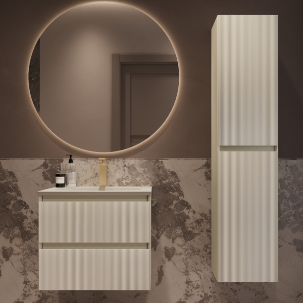 База под раковину Велле (Welle) 600 подвесная, 2 выкатных ящика микролифт, Бежевый матовый софт-тач