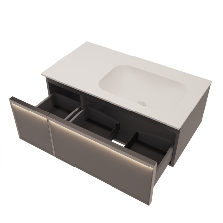 База под раковину Элис (Elise) 1000 подвесная, правая, 2 выкатных ящика микролифт, серый матовый