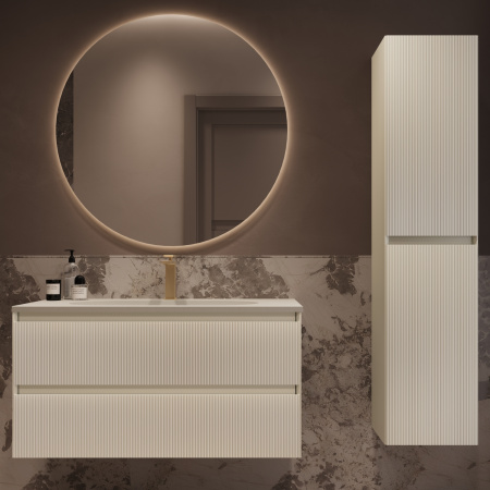 База под раковину Велле (Welle) 1000 подвесная, 2 выкатных ящика микролифт, Бежевый матовый софт-тач