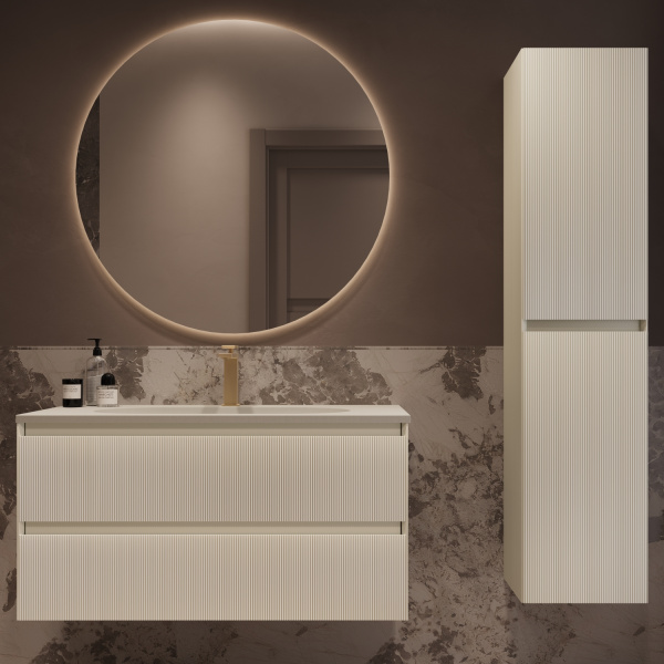 База под раковину Велле (Welle) 1000 подвесная, 2 выкатных ящика микролифт, Бежевый матовый софт-тач