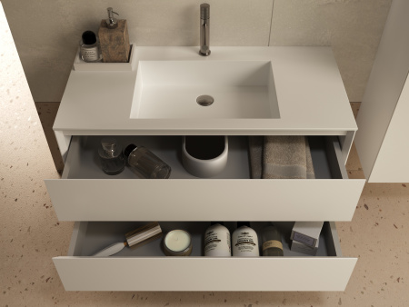 База под раковину Люка Софт-Тач (Luka Soft-Touch) 1000 подвесная, 2 выкатных ящика микролифт, матовый белый