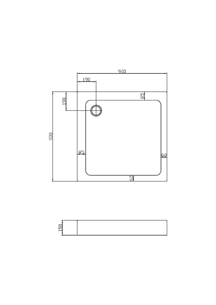Поддон для душа акриловый VST-3AS-9090, 900*900*150, сифон Ф90 с гидрозатвором