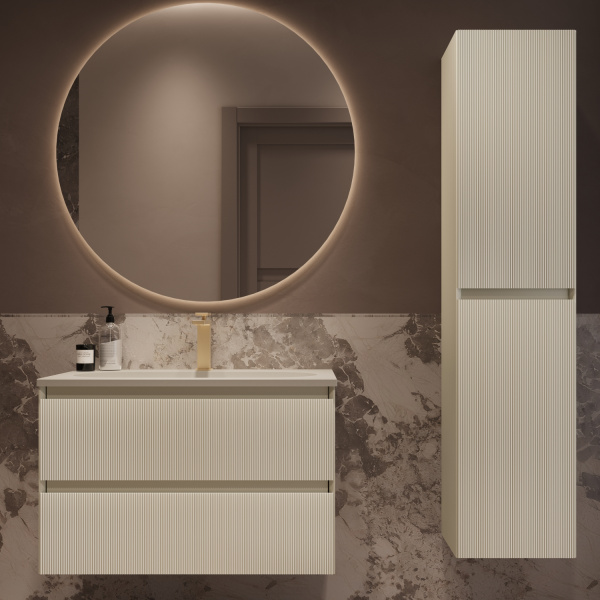 База под раковину Велле (Welle) 800 подвесная, 2 выкатных ящика микролифт, Бежевый матовый софт-тач