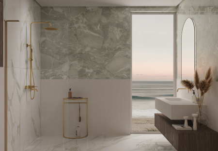 Душевая стойка Вилла (Villa) VSFS-1VL1BG с изливом, 25см верх. душ из нерж. стали, брашированное золото