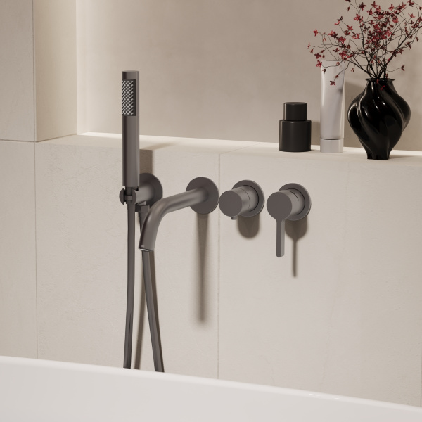 Смеситель для ванны Villa VTFW-1VL1GM, встраиваемый, вороненая сталь