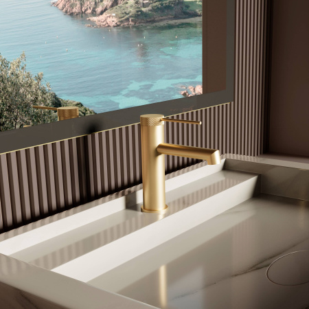 Смеситель для раковины Rim VBF-2RM1BG однорычажный, брашированное золото