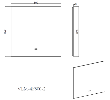 Зеркало с подсветкой VLM-4F800GM-2 800х800 c сенсорным выключателем, антизапотевание, вороненая сталь