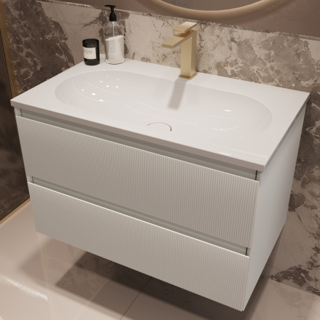 База под раковину Велле (Welle) 800 подвесная, 2 выкатных ящика микролифт, Белый матовый софт-тач