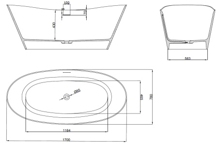 Ванна Солид Серфейс (Solid Surface) Vincea VBT-4S08MW, 1700*780*620, белый матовый, щелевой перелив