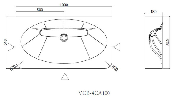 Раковина Caprise VCB-4CA100MWLG, Corian, цвет белый матовый + светло-серый матовый