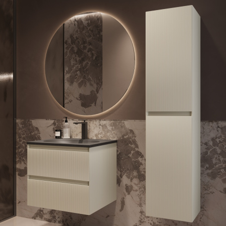 База под раковину Велле (Welle) 600 подвесная, 2 выкатных ящика микролифт, Бежевый матовый софт-тач