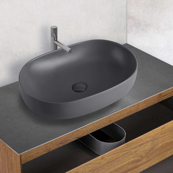 Раковина керамическая Vincea VBS-113MA, 600*400*135, накладная, цвет антрацит матовый,  Раковина керамическая Vincea VBS-113MA, 600*400*135, накладная, цвет антрацит матовый,