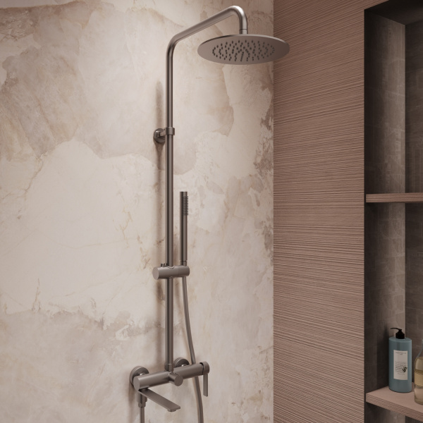 Душевая стойка Линеа (Linea) VSFS-4LN1GM с изливом, вороненая сталь