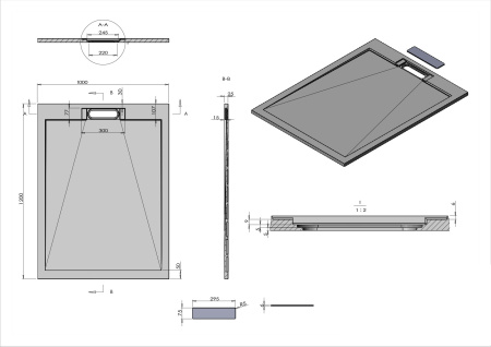 Поддон для душа из искусственного камня VST-4SRL1012W, 1000*1200*25, белый матовый