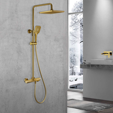 Душевая стойка Некст (Next) VSFS-1N1TBG термостатическая с изливом, 25см верх душ, брашированное золото