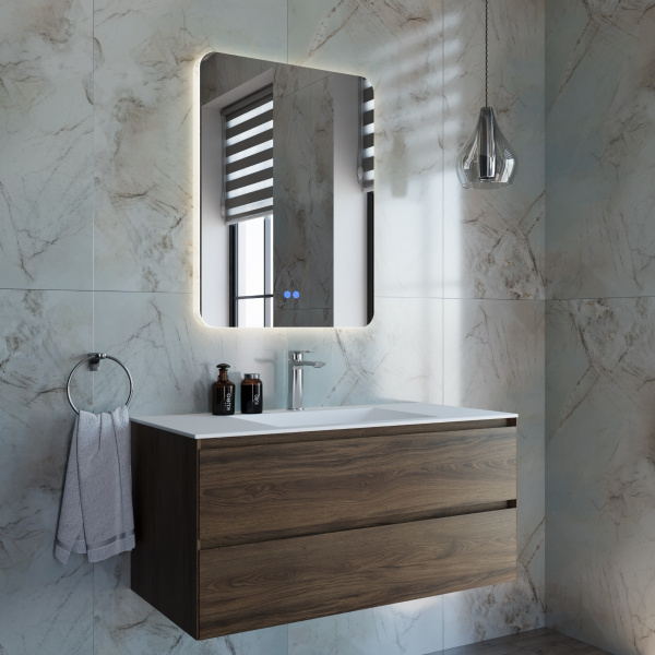 База под раковину Luka 1000 подвесная, 2 выкатных ящика soft-close, C.Oak