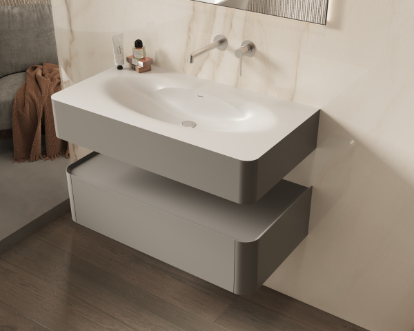 База под раковину Caprise 1000 подвесная, 1 выкатной ящик soft close, светло-серый матовый