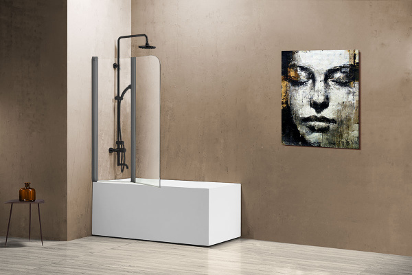 Душевая шторка на ванну VSB-12114CLGM, 1140*1400, вороненая сталь, стекло прозрачное