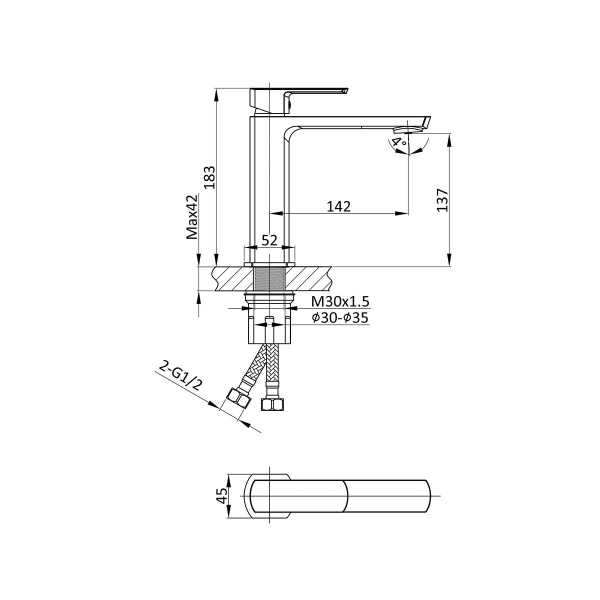 Смеситель для раковины Next VBF-1N1GM однорычажный, вороненая сталь