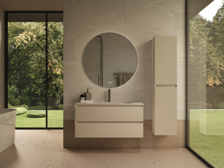 База под раковину Люка Софт-Тач (Luka Soft-Touch) 1000 подвесная, 2 выкатных ящика микролифт, матовый бежевый