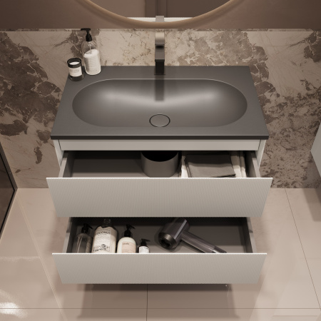 База под раковину Велле (Welle) 800 подвесная, 2 выкатных ящика микролифт, Белый матовый софт-тач