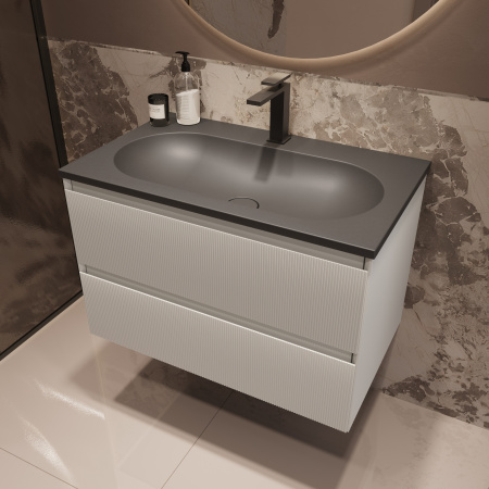 База под раковину Велле (Welle) 800 подвесная, 2 выкатных ящика микролифт, Белый матовый софт-тач