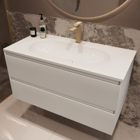 База под раковину Велле (Welle) 1000 подвесная, 2 выкатных ящика микролифт, Белый матовый софт-тач