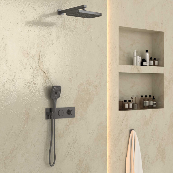 Душевой комплект VSFW-422T1GM встраиваемый, термостатический, двухрежимный, вороненая сталь