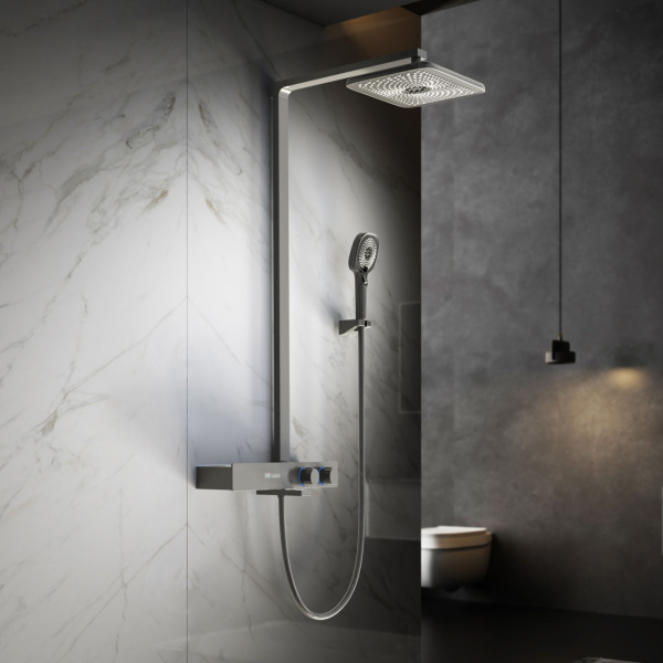 Душевая стойка Инспаер (Inspire) VSFS-3I13TGM термостатическая с изливом, вороненая сталь